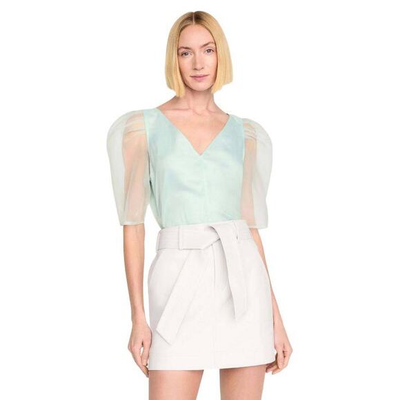 Marie Oliver Addie Short Sleeve Blouse Oasis Seafoam Blue Green S QuietLuxury - Picture 3 of 6